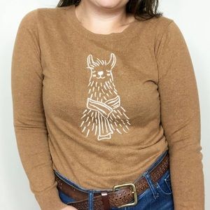 J. CREW | Women's Medium Camel Brown Embroidered Llama Scarf Sweater Crew Neck